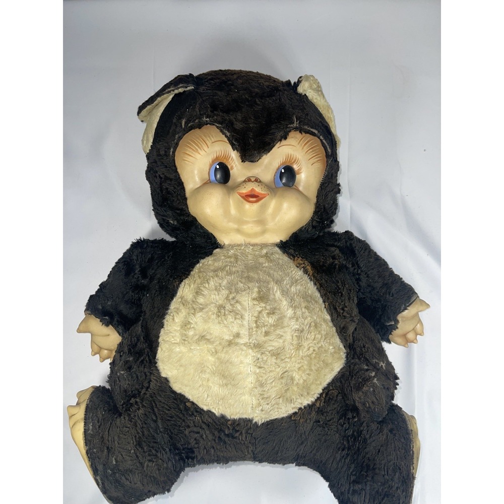 Rushton Rubber Face Chubby Teddy Bear 17" blue eyes Vintage 1950's